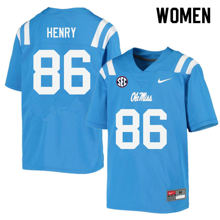 Women #86 JJ Henry Ole Miss Rebels College Football Jerseys Sale-Power Blue